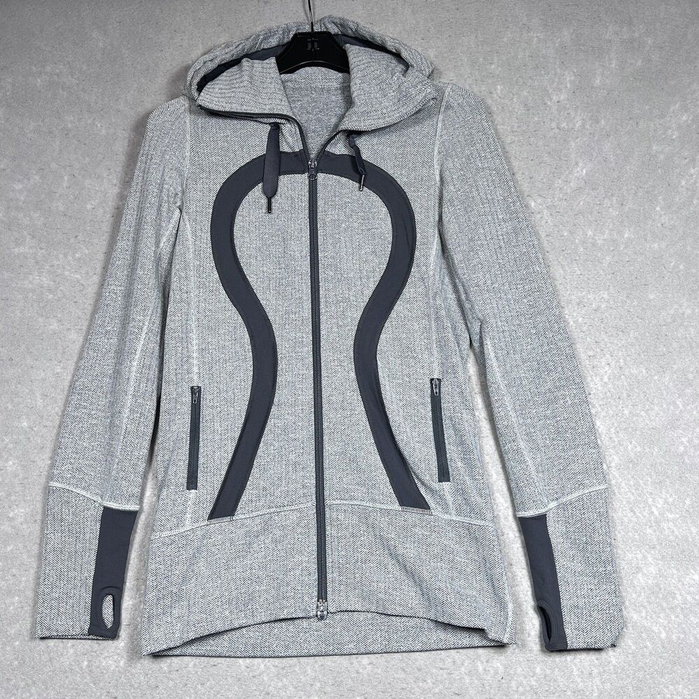 Lululemon Sweatshirt Womens Size 6 Ghost Herringbone Brushed Stride Jacket